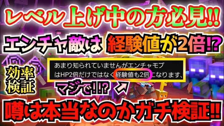 【マイクラダンジョンズ】レベル上げ徹底検証！エンチャントの敵は経験値が2倍になるらしい！？レベル上げの噂は本当なのかガチで検証した結果！！【Minecraft Dungeons】【ひぬ】