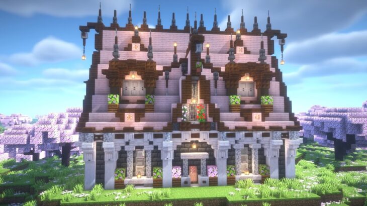 【マイクラ建築】ペールオークと桜で作るファンタジーな家の作り方【マインクラフト】【マイクラ】