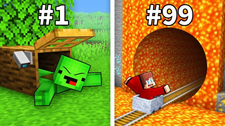 Mikey and JJ Made 100 Secret Bases in Minecraft (Maizen)