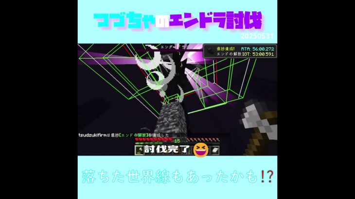 【マイクラ】落ちた世界線もあったかも！？　 fromつづちゃのエンドラ討伐！2025/05/31　#Minecraft　#Shorts　#rta