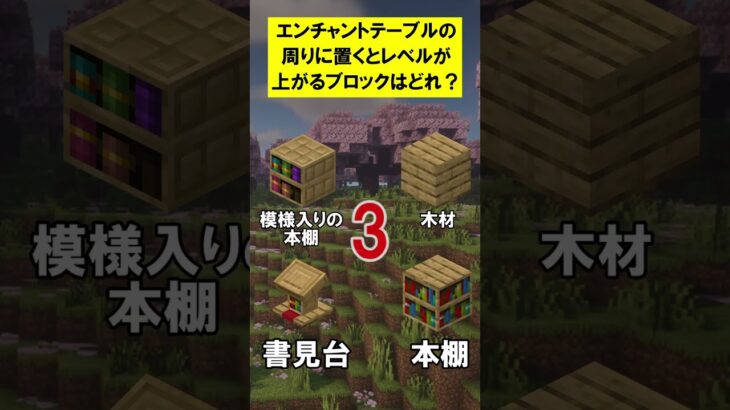 エンチャントテーブルの周りに置くとレベルが上がるブロックはどれ？#minecraft #shorts