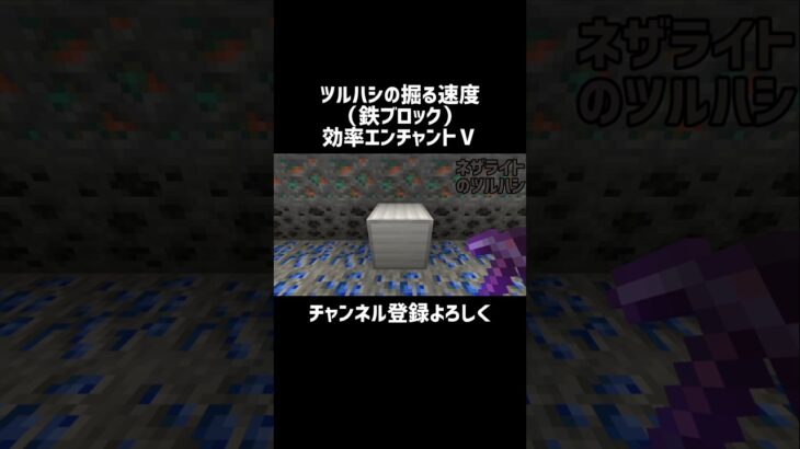 【マイクラ】エンチャントツルハシの掘る速度（鉄ブロック）　#shorts