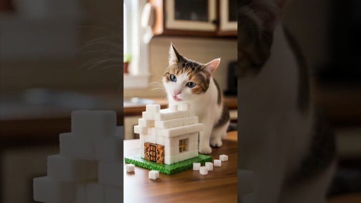 マインクラフトの家を食べる猫 #ねこ #ねこのいる生活