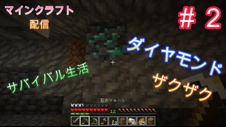 【マイクラ配信サバイバル＃２】家を建て直して　冒険へ冒険の先でまさかのダイヤモンド　ザクザク！　【マインクラフト】　【ゲーム配信】【実況者】
