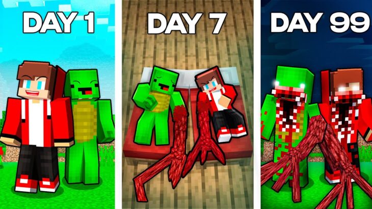 Evolution of Mikey and JJ as SCARY MONSTERS – 100 Days Challenge in Minecraft (Maizen)